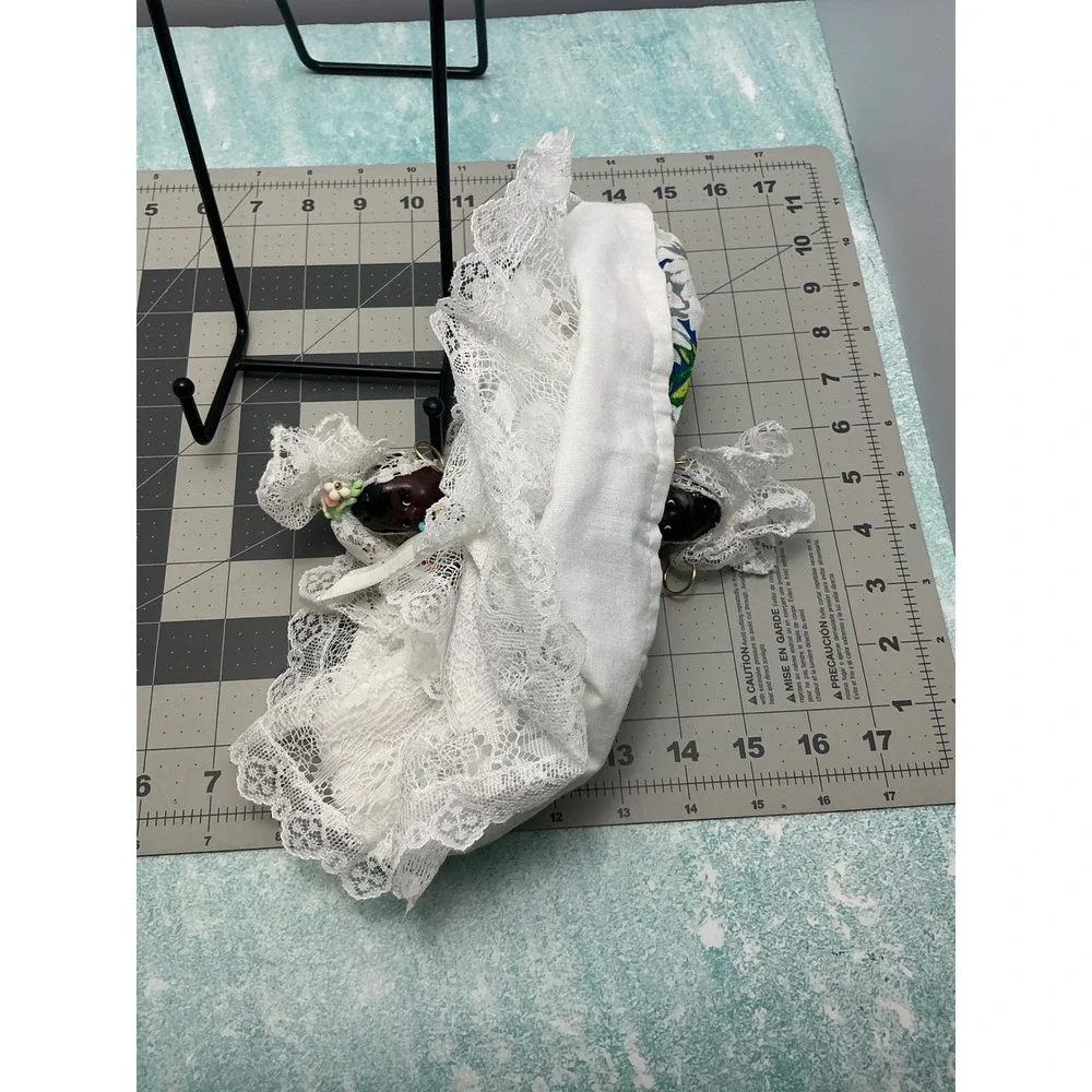 Vintage Brazil Topsy Turvy Doll Double Sided Bahiana White Lace Floral 7in